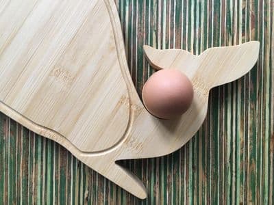 Breakfast board in whale shape with egg cup