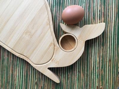 Breakfast board in whale shape with egg cup