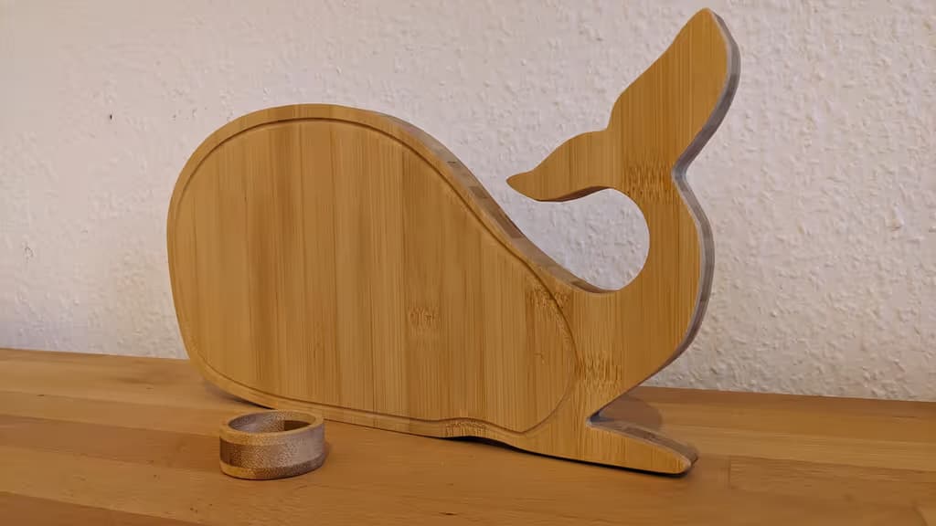 Breakfast board in whale shape with egg cup