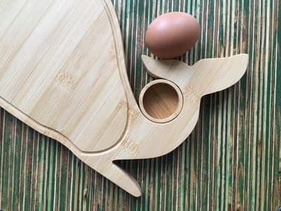 Breakfast board in whale shape with egg cup